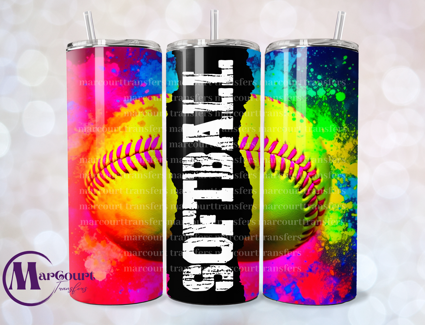 SOFTBALL SPLATTER PAINT-SKINNY TUMBLER TRANSFER