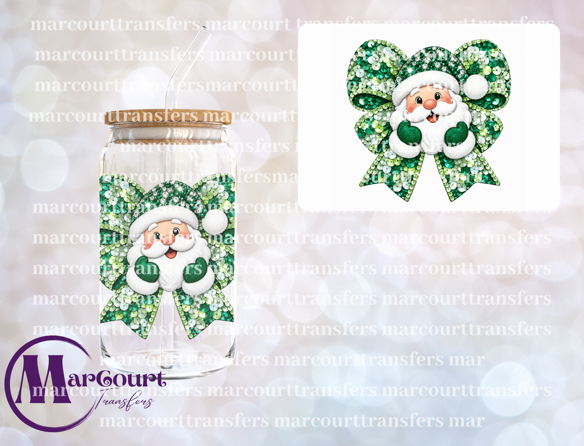 SANTA FAUX SEQUIN BOW GREEN-UV DTF CUP WRAP