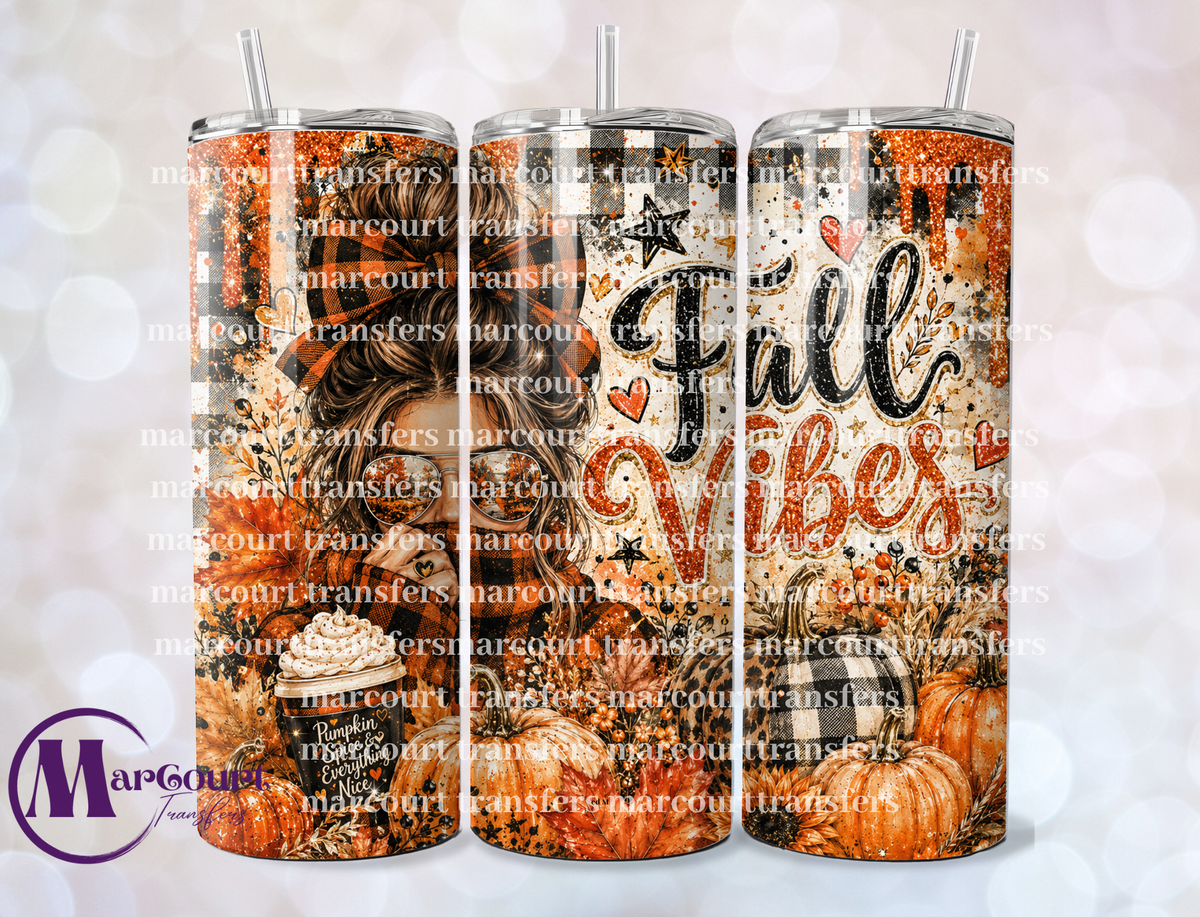 FALL VIBES MESSY BUN-SKINNY TUMBLER TRANSFER (SUBLIMATION)