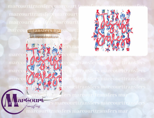 JESUS SAVES RED WHITE AND BLUE-UV DTF CUP WRAP
