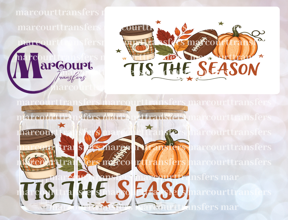 TIS THE SEASON FOOTBALL FALL-16 0Z-UV DTF CUP WRAP