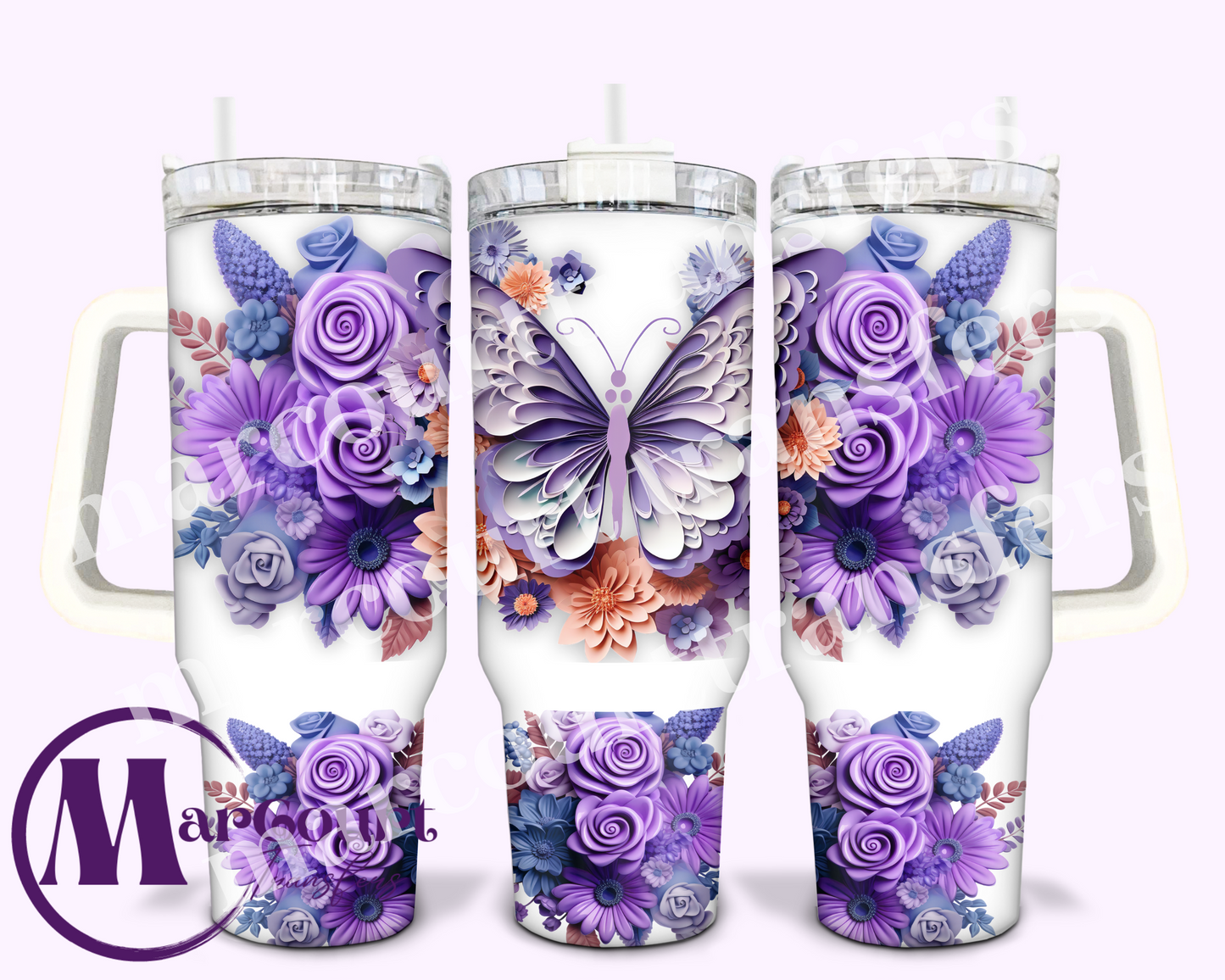 3 D PURPLE BUTTERFLY-40 0Z-UV DTF CUP WRAP