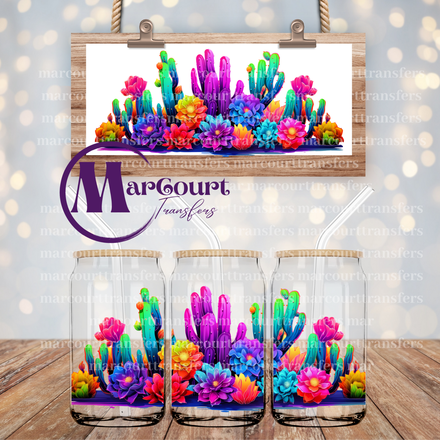 3D COLORFUL CACTUS-16 0Z-UV DTF CUP WRAP