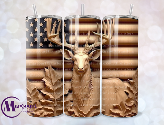 3 D DEER WITH FLAG-SKINNY TUMBLER TRANSFER