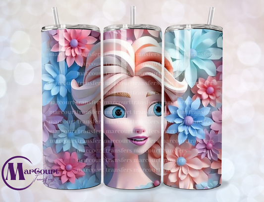 3D ELSA WITH FLOWERS-SKINNY TUMBLER TRANSFER