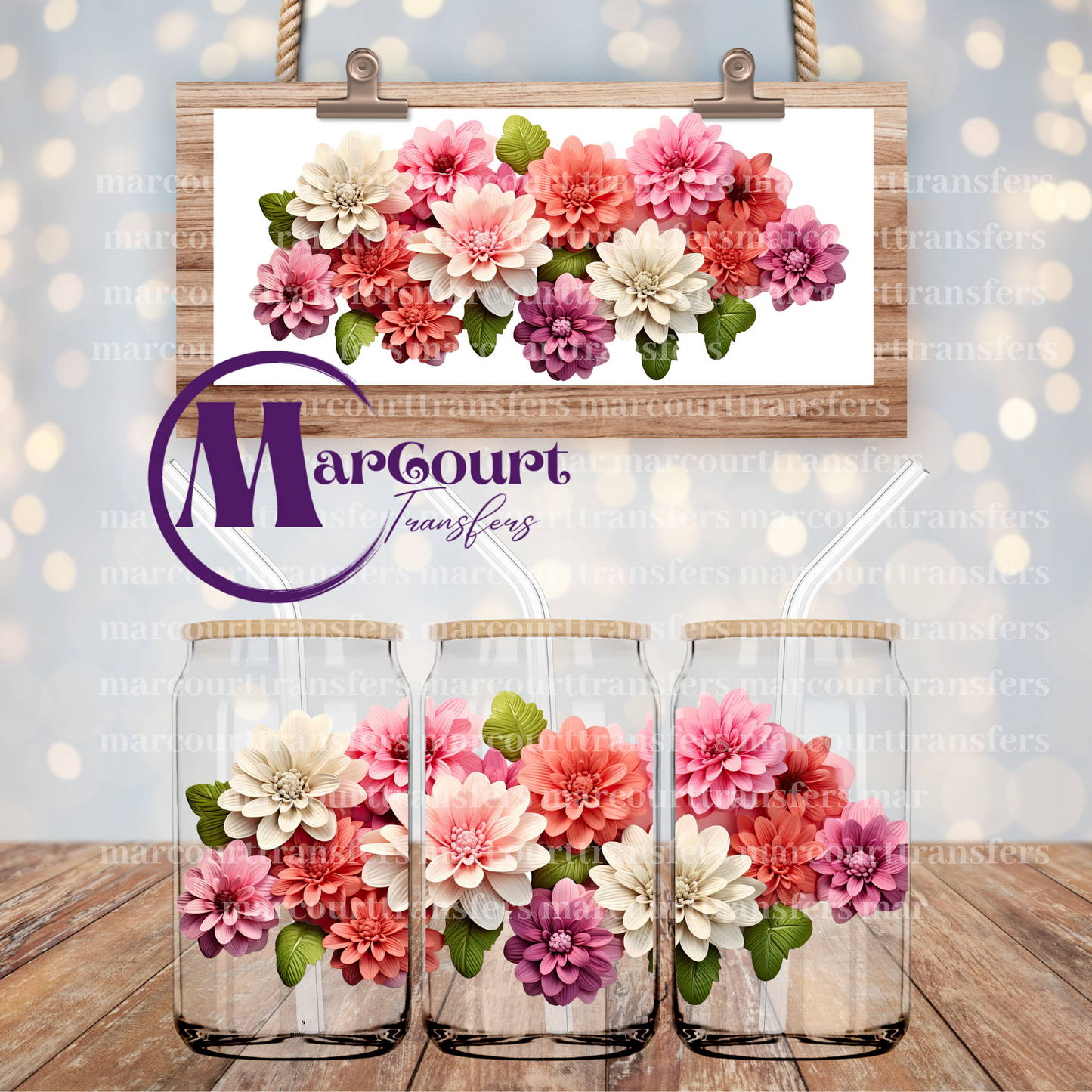 3D FLOWERS-16 0Z-UV DTF CUP WRAP