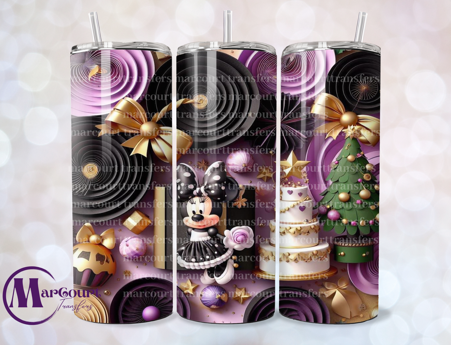 3D MINNIE MOUSE BLACK AND PURPLE CHRISTMAS-SKINNY TUMBLER TRANSFER