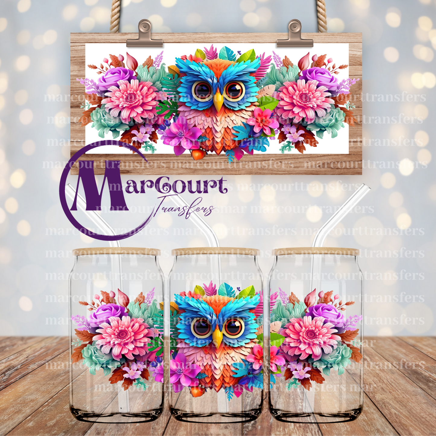 3 D OWL-16 0Z-UV DTF CUP WRAP