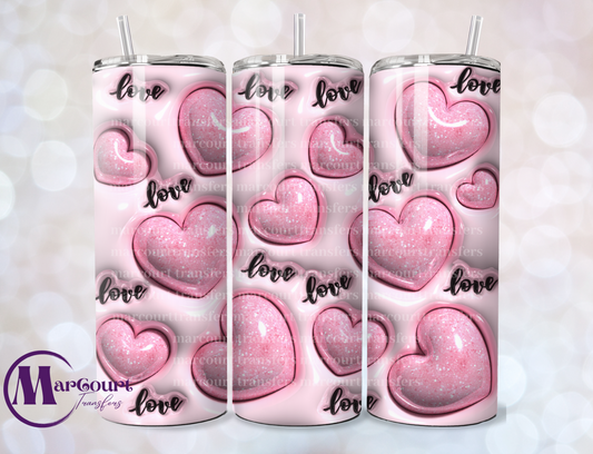 3 D PINK GLITTER LOVE HEARTS-SKINNY TUMBLER TRANSFER