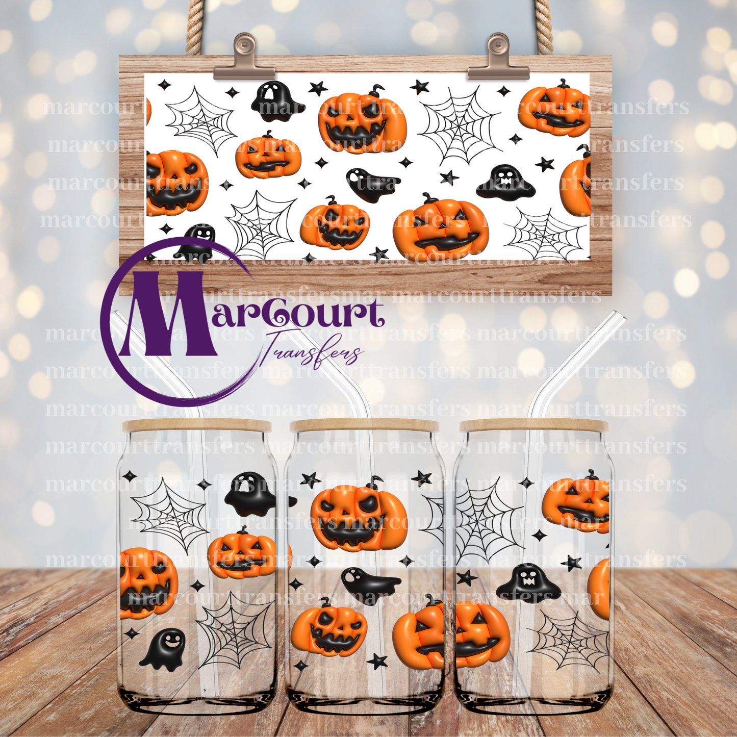 3D PUMPKIN GHOSTS-16 0Z-UV DTF CUP WRAP