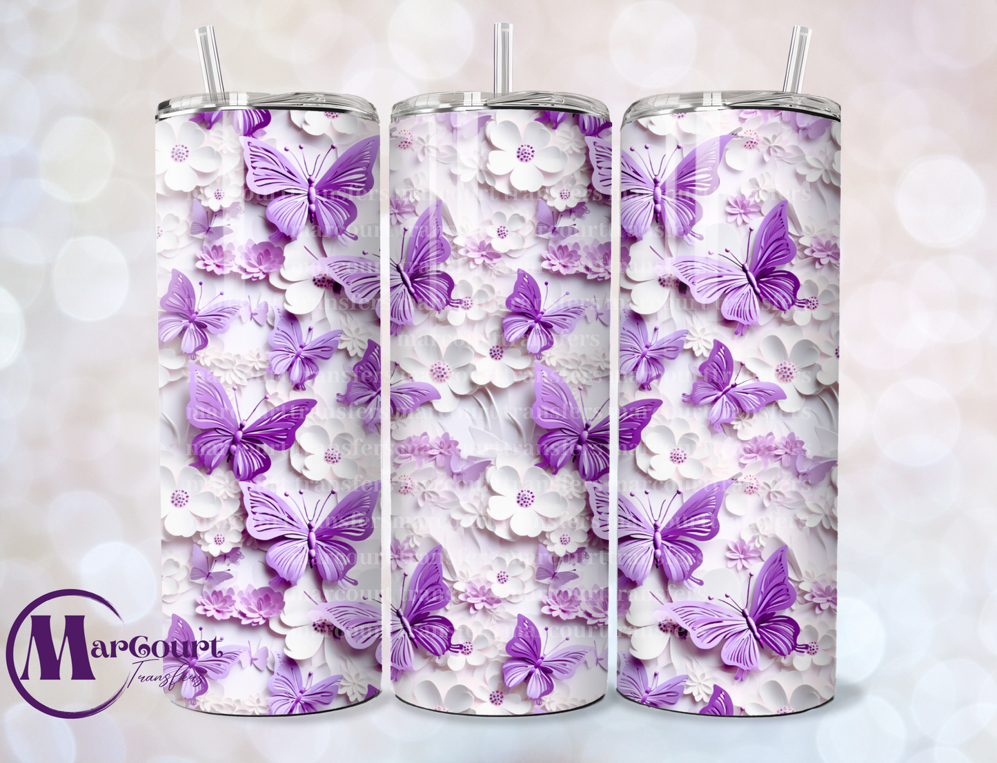 3D PURPLE BUTTERFLIES-SKINNY TUMBLER TRANSFER