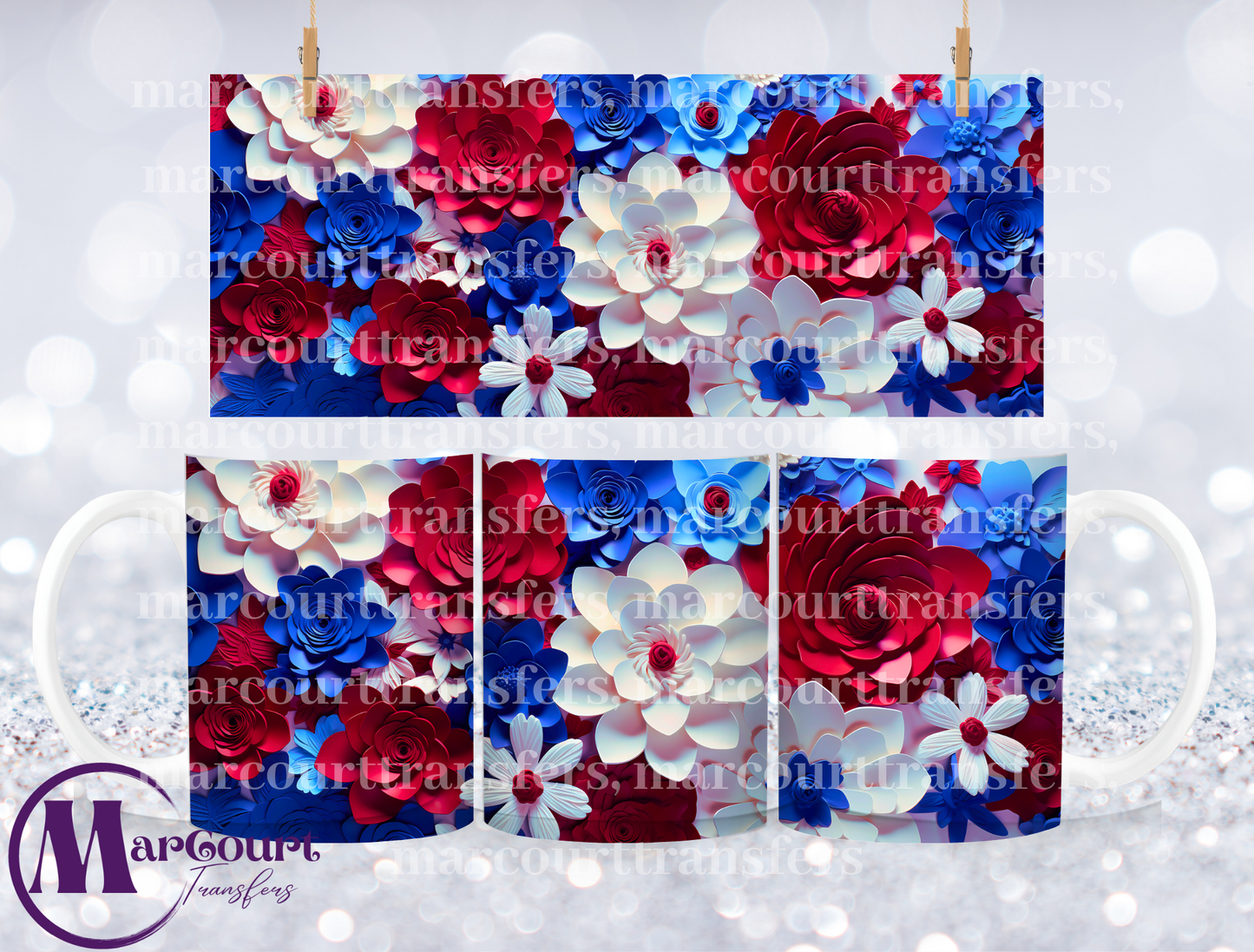 3 D RED WHITE AND BLUE-MUG TRANSFER