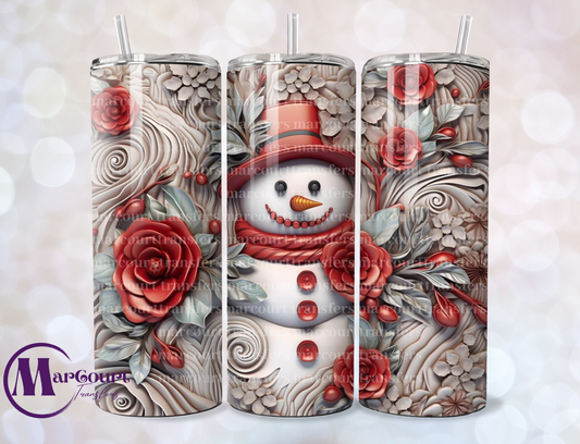 3D SNOWMAN RED ROSES-SKINNY TUMBLER TRANSFER