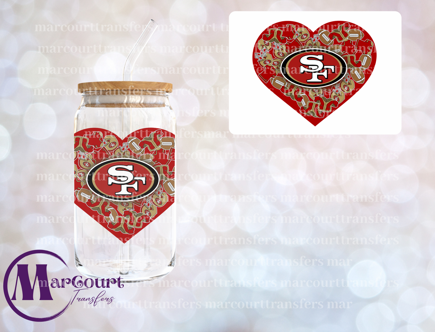 SAN FRANCISCO 49ERS HEART DECAL-UV DTF CUP WRAP