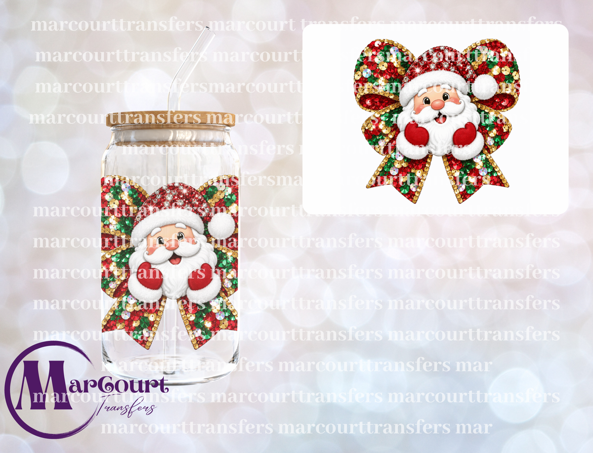 SANTA FAUX SEQUIN BOW RED-UV DTF CUP WRAP