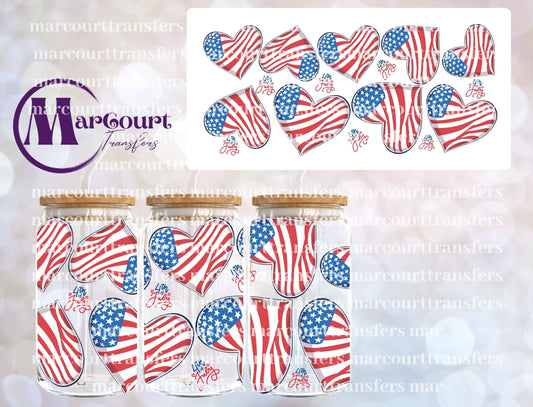 4TH OF JULY HEARTS-16 0Z-UV DTF CUP WRAP