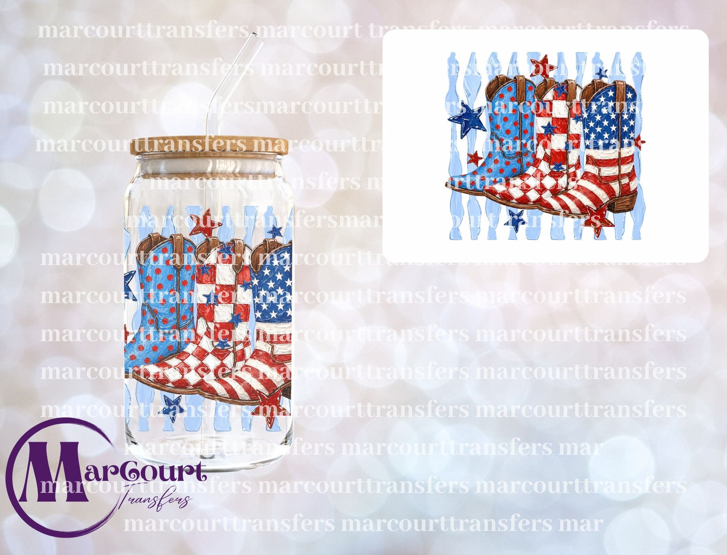 RED WHITE AND BLUE BOOTS-UV DTF CUP WRAP