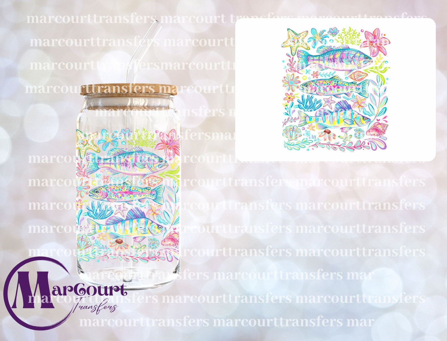 NEON FISHIES WATERCOLOR-UV DTF CUP WRAP