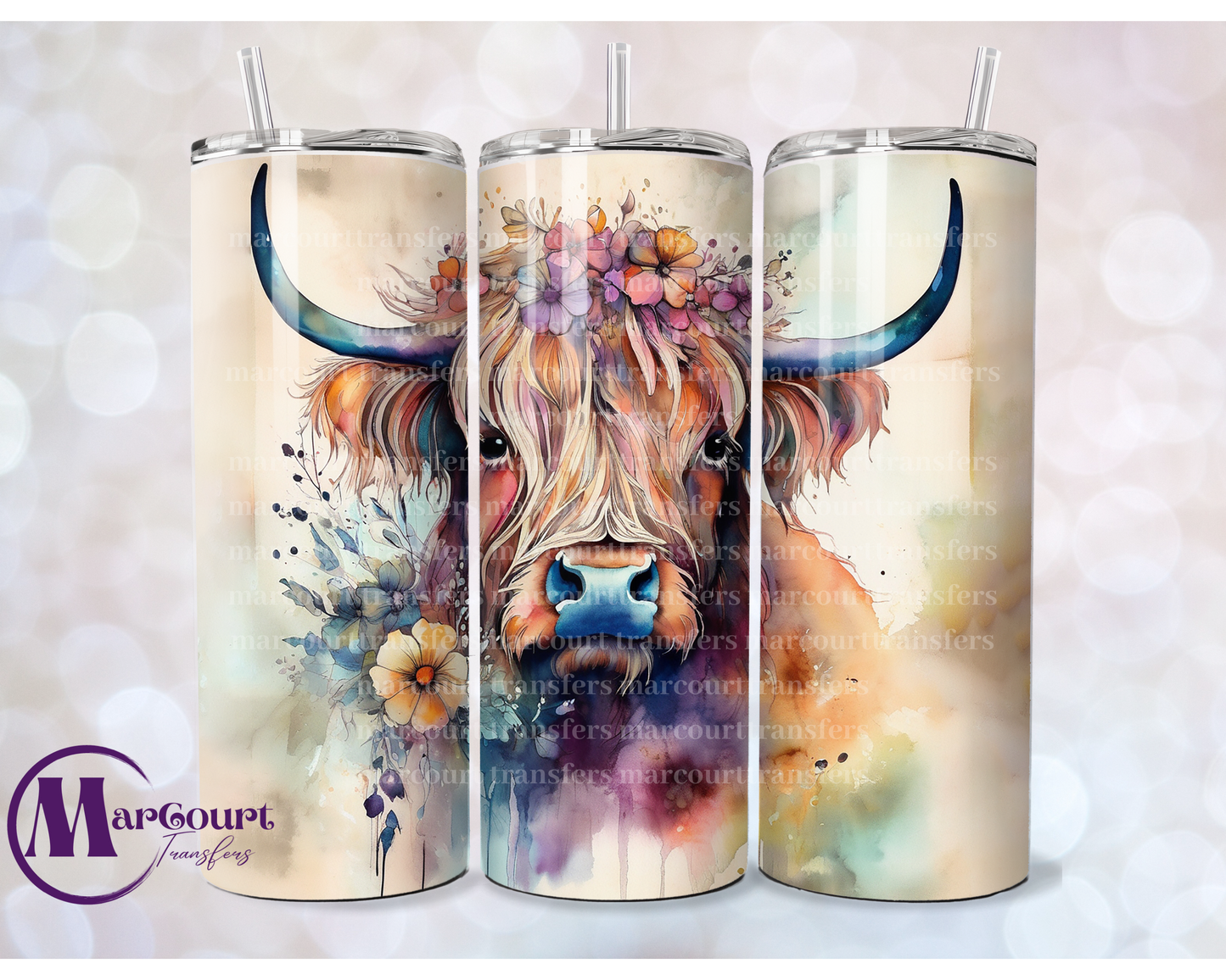 ALCOHOL INK HIGHLAND COW-SKINNY TUMBLER TRANSFER