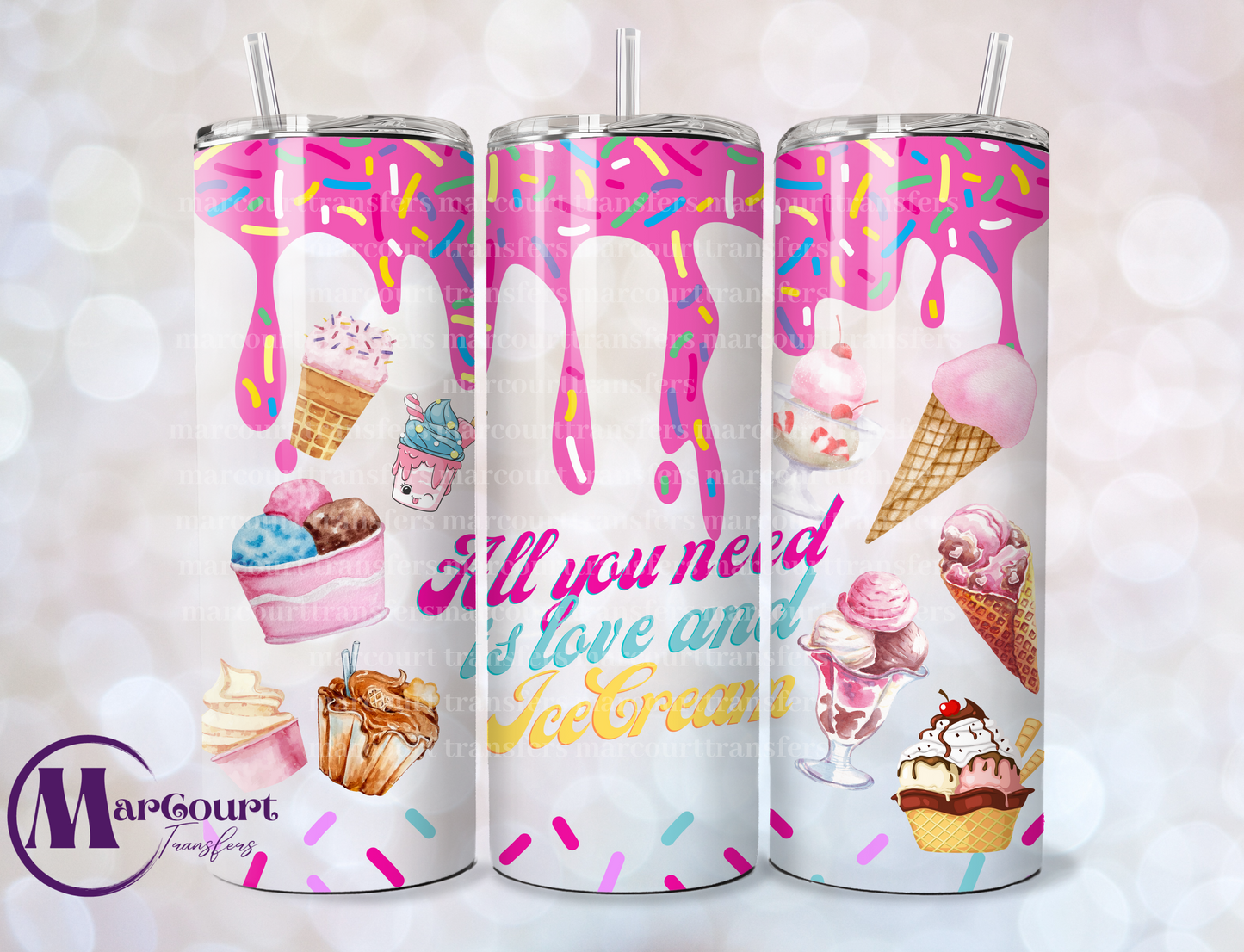 ALL YOU NEED IS LOVE AND ICE CREAM-20 0Z-UV DTF CUP WRAP