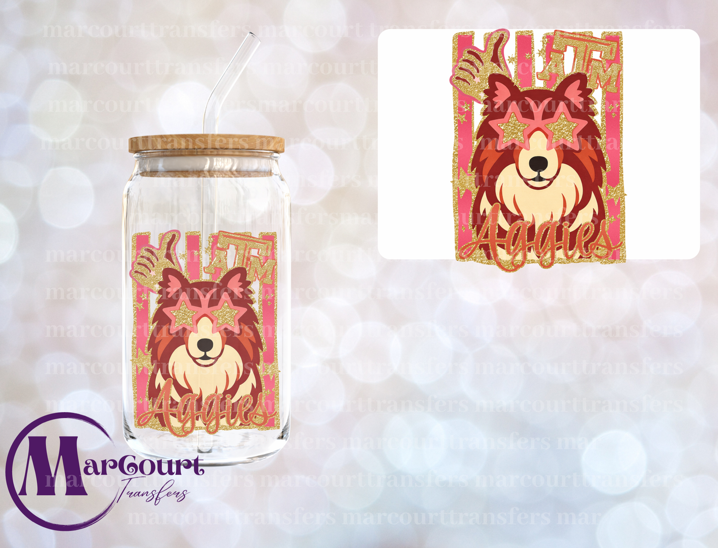 FAUX GLITTER A&M MASCOT-DECAL-UV DTF CUP WRAP