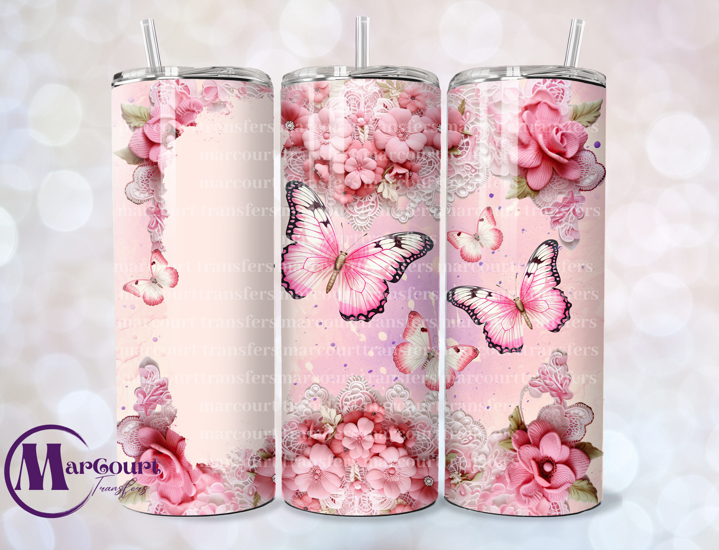 ADD NAME FLORAL-SKINNY TUMBLER TRANSFER