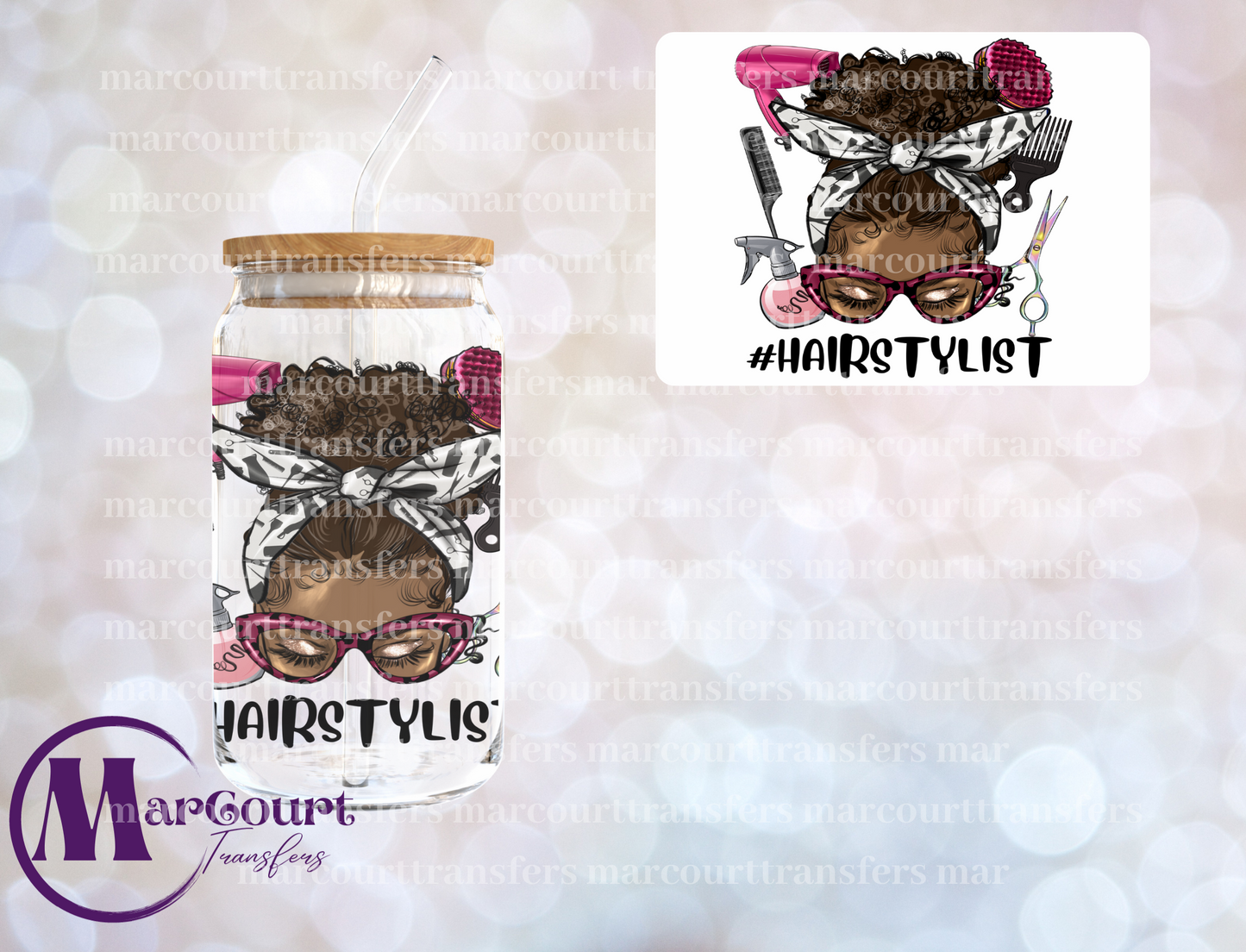 AFRO MESSY BUN HAIRSTYLIST-DECAL-UV DTF CUP WRAP