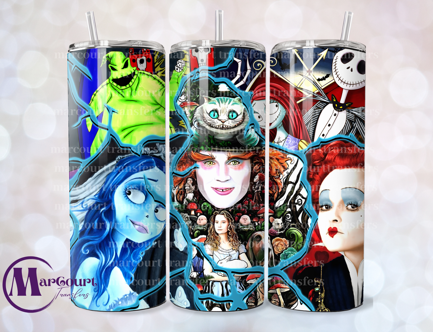 ALICE IN WONDERLAND AND JACK SKELLINGTON-SKINNY TUMBLER TRANSFER