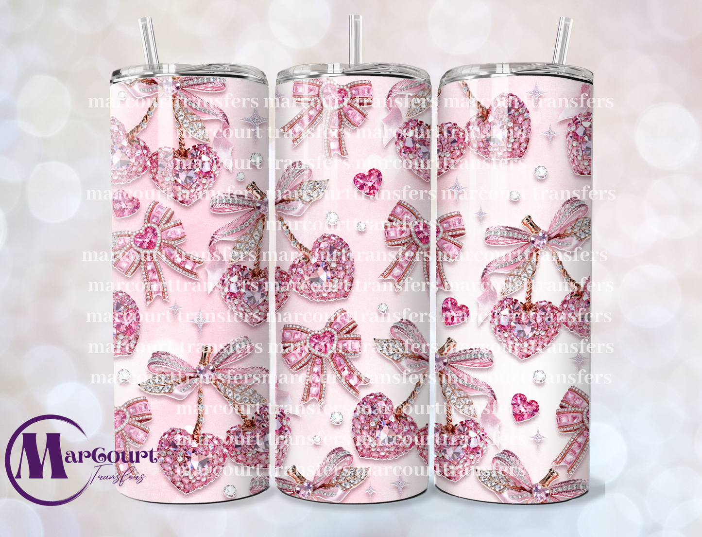 ALL THAT GLITTERS IS BOWS AND CHERRY HEARTS-20-SKINNY TUMBLER TRANSFER (SUBLIMATION)