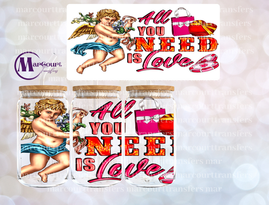 ALL YOU NEED IS LOVE CUPID-16 0Z-UV DTF CUP WRAP