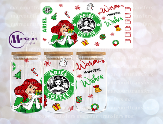 ARIEL CHRISTMAS COFFEE-16 0Z-UV DTF CUP WRAP