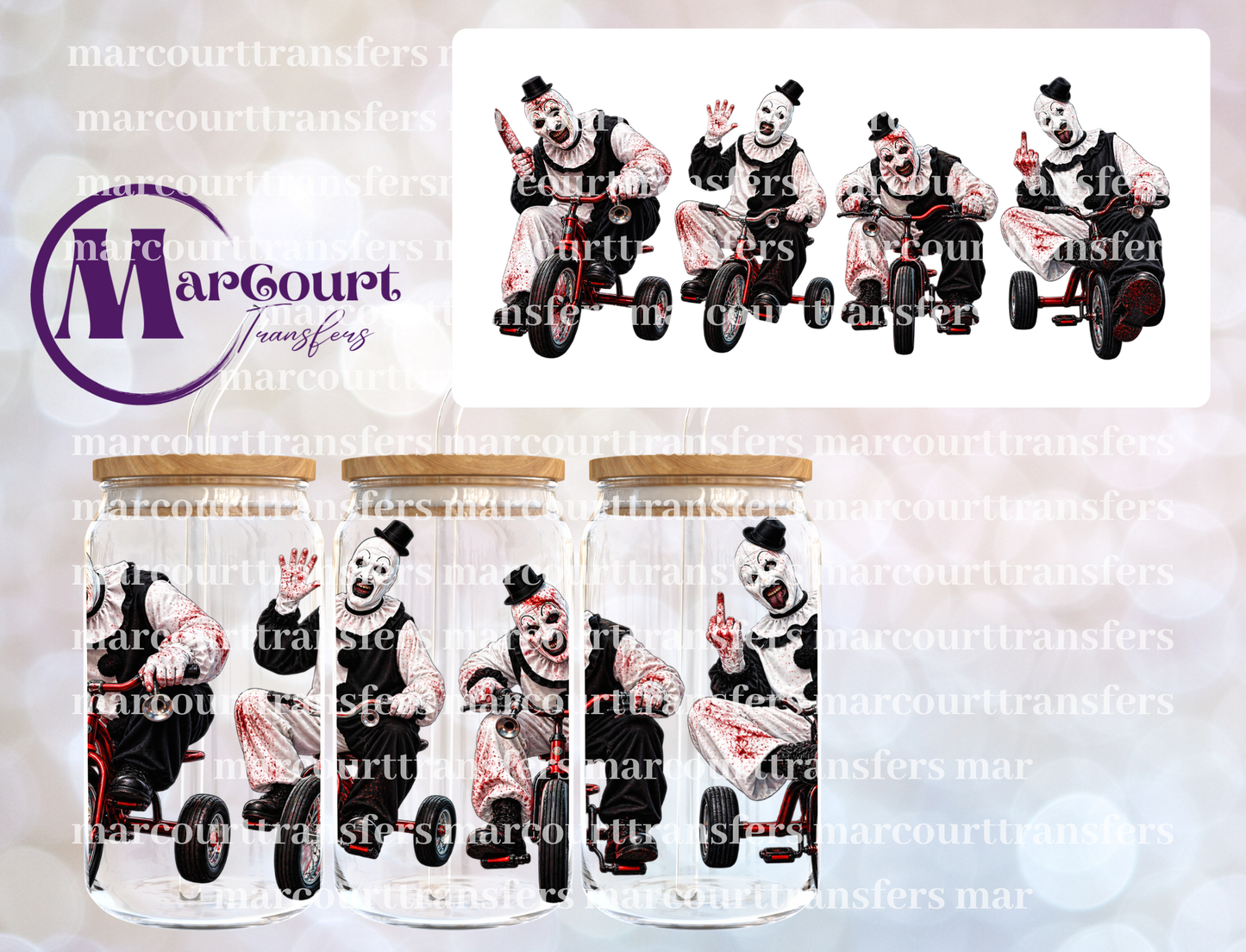 ART THE CLOWN TRICYCLE-16 0Z-UV DTF CUP WRAP