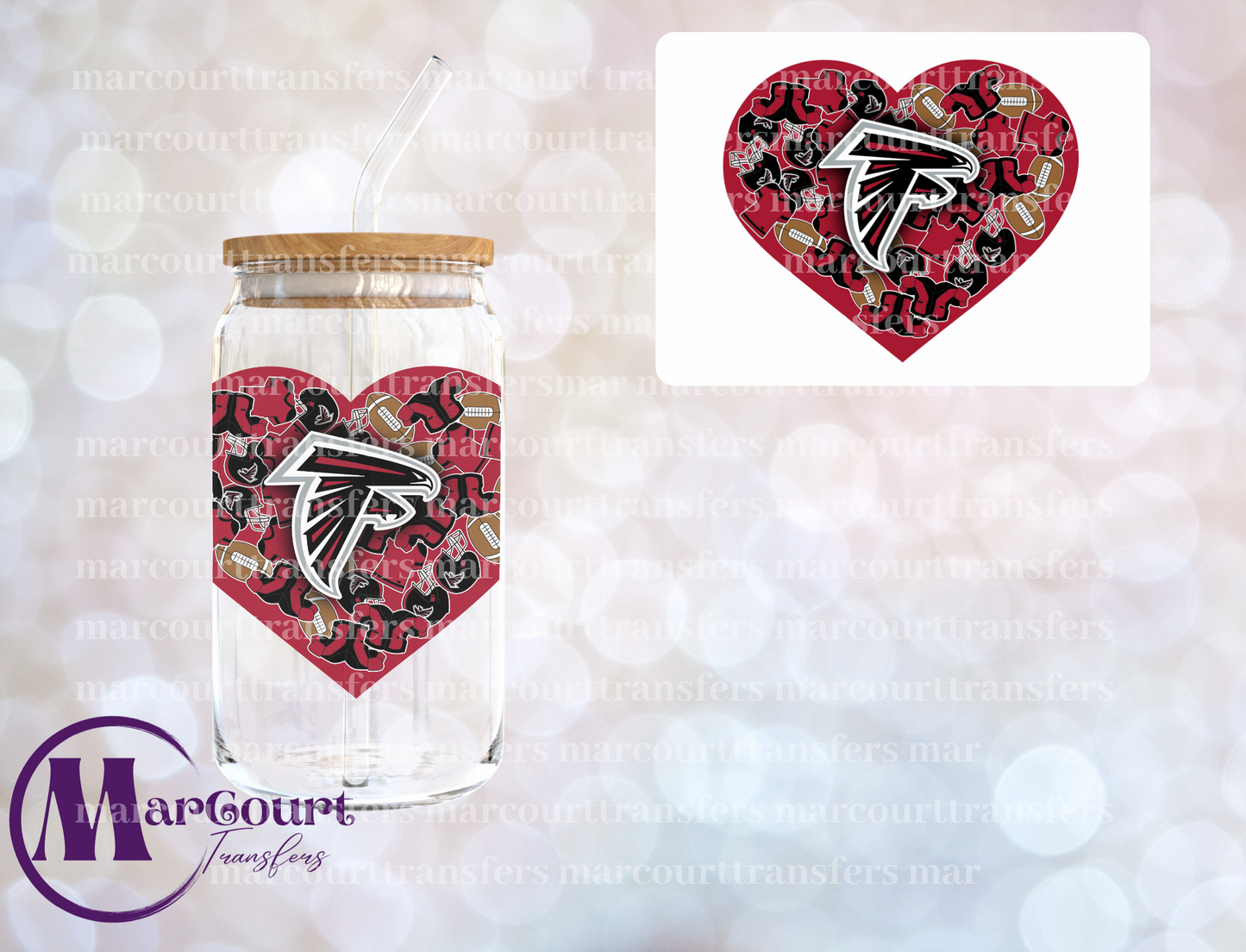 ATLANTA FALCONS HEART-DECAL-UV DTF CUP WRAP