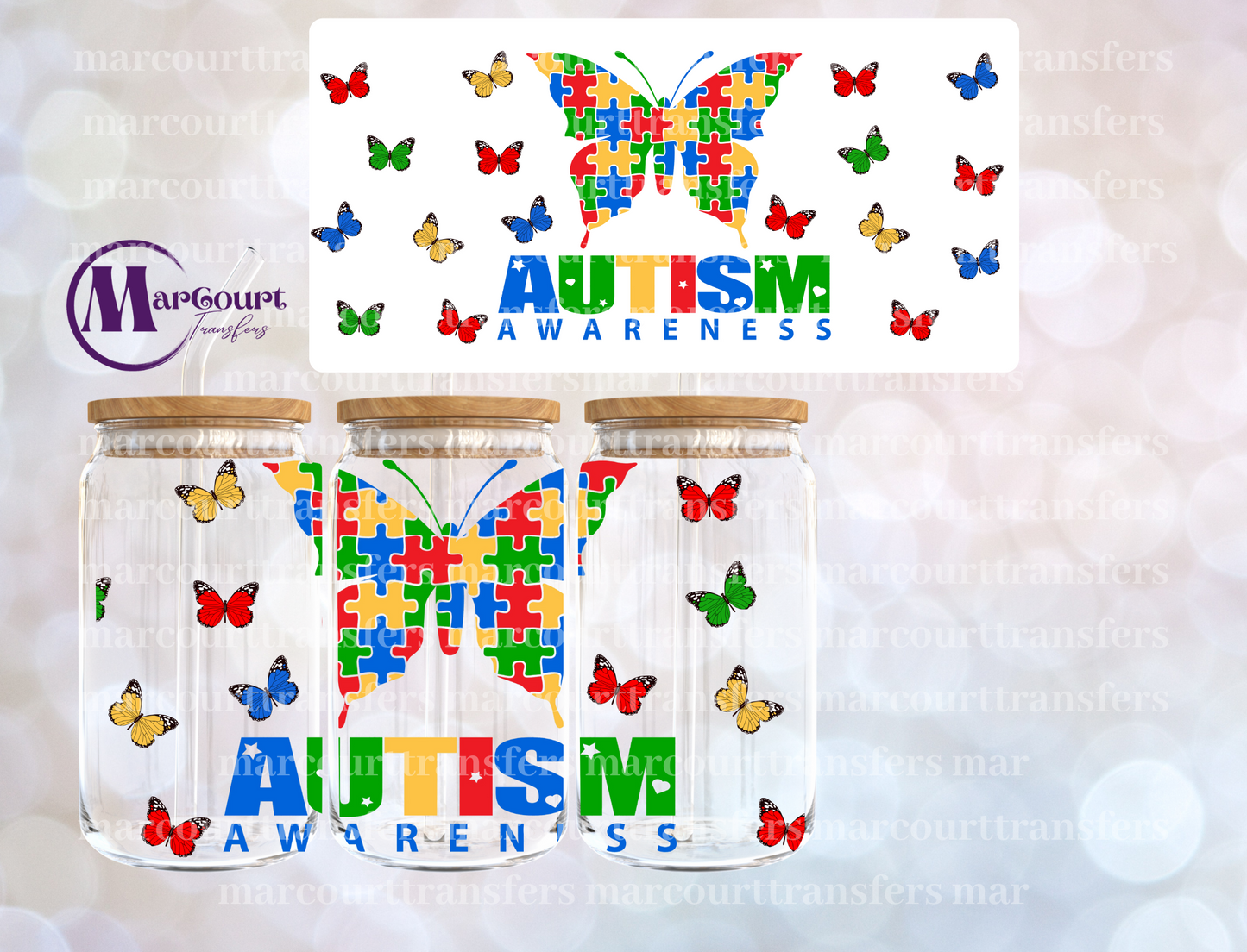 AUTISM AWARENESS BUTTERFLIES-16 0Z-UV DTF CUP WRAP