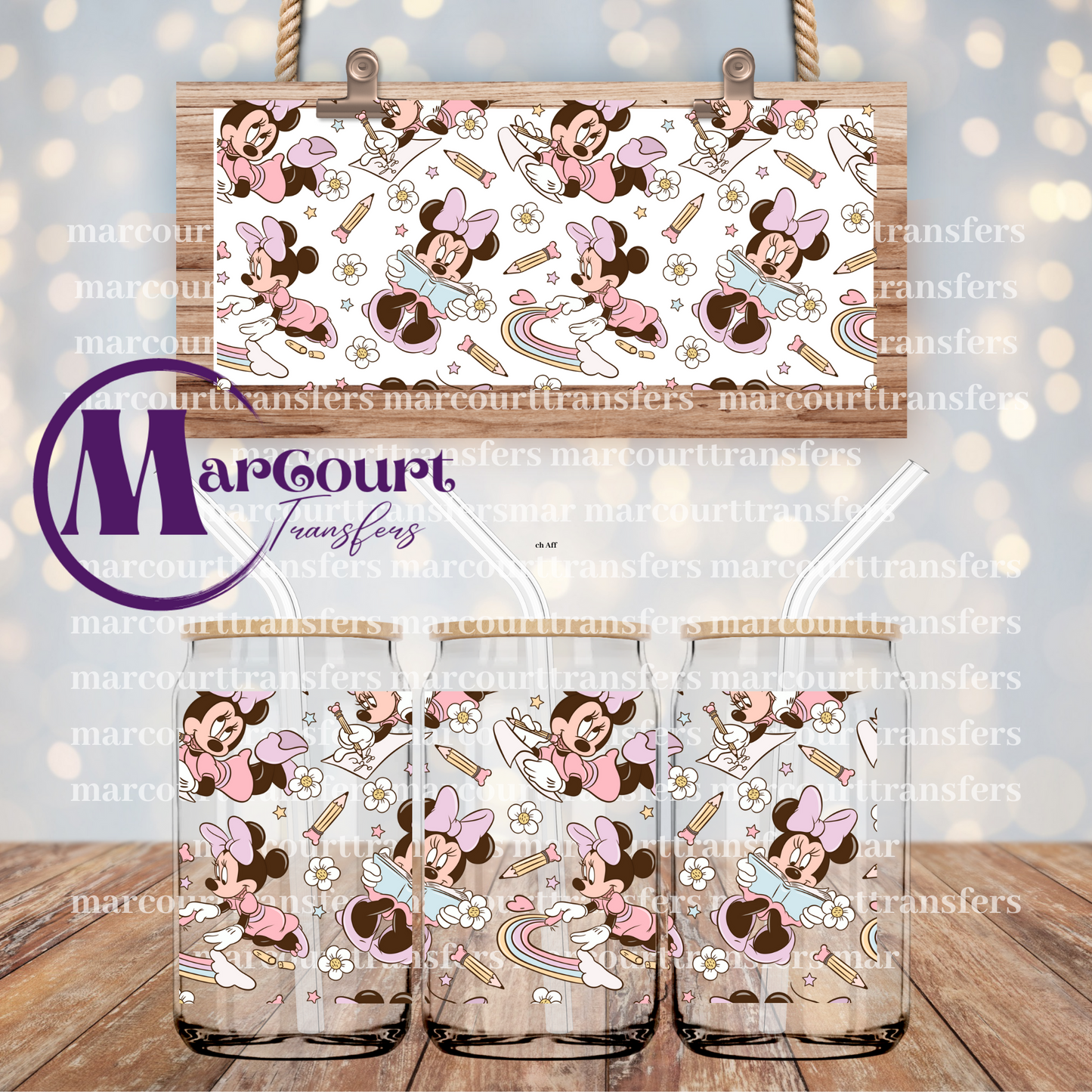 BACK TO SCHOOL MISS MOUSE-16 0Z-UV DTF CUP WRAP