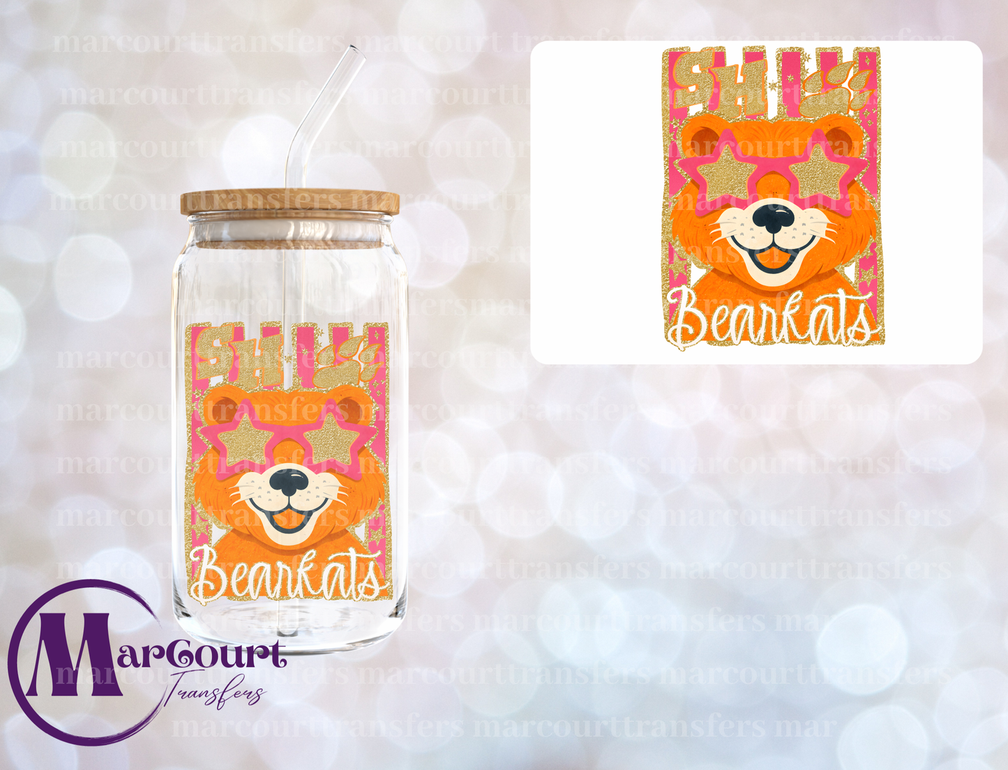 FAUX GLITTER BEARCATS MASCOT-DECAL-UV DTF CUP WRAP