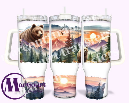 BEAR SUNSET-40 0Z-UV DTF CUP WRAP