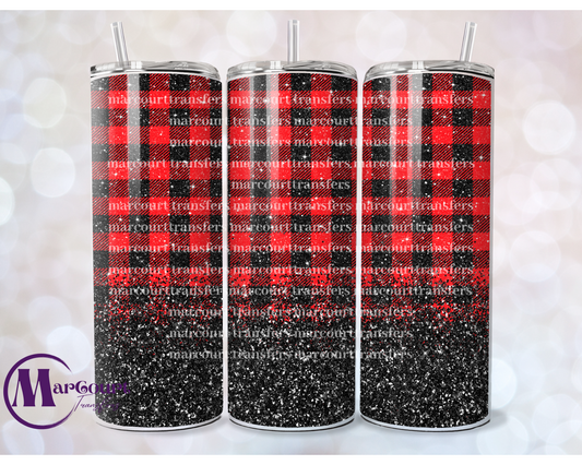 BLACK BUFFALO PLAID GLITTER-SKINNY TUMBLER TRANSFER