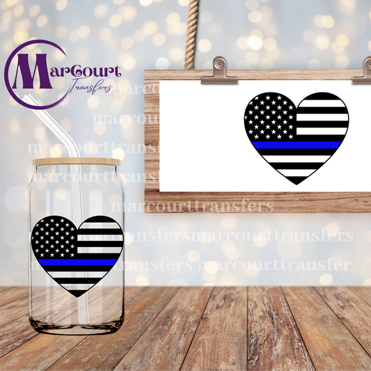 BLUE LINE HEART- DECAL-UV DTF CUP WRAP