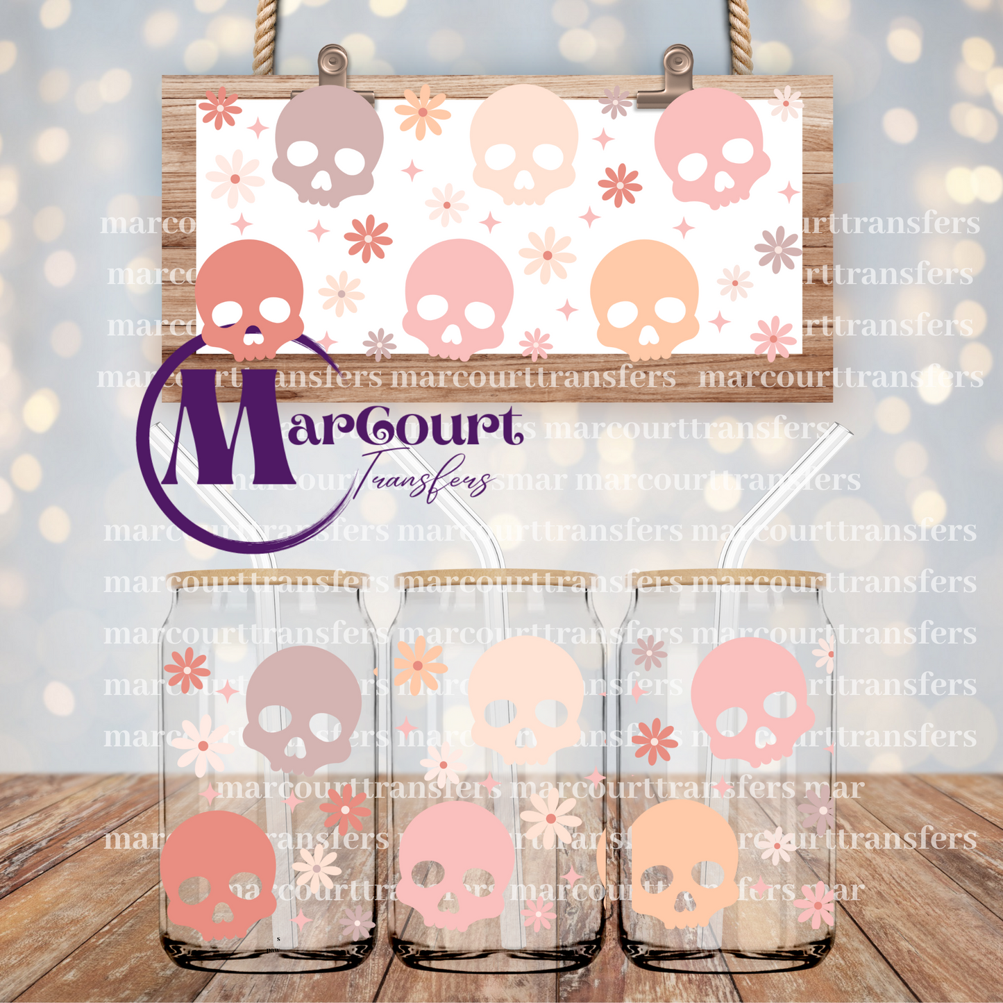 BOHO SKULLS-16 0Z-UV DTF CUP WRAP