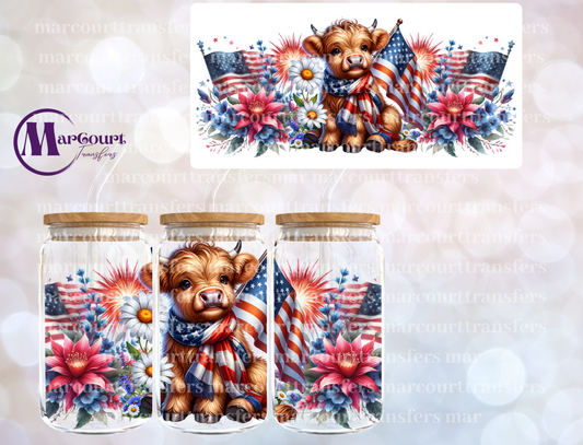 BABY HIGHLAND COW 4TH OF JULY-16 0Z-UV DTF CUP WRAP