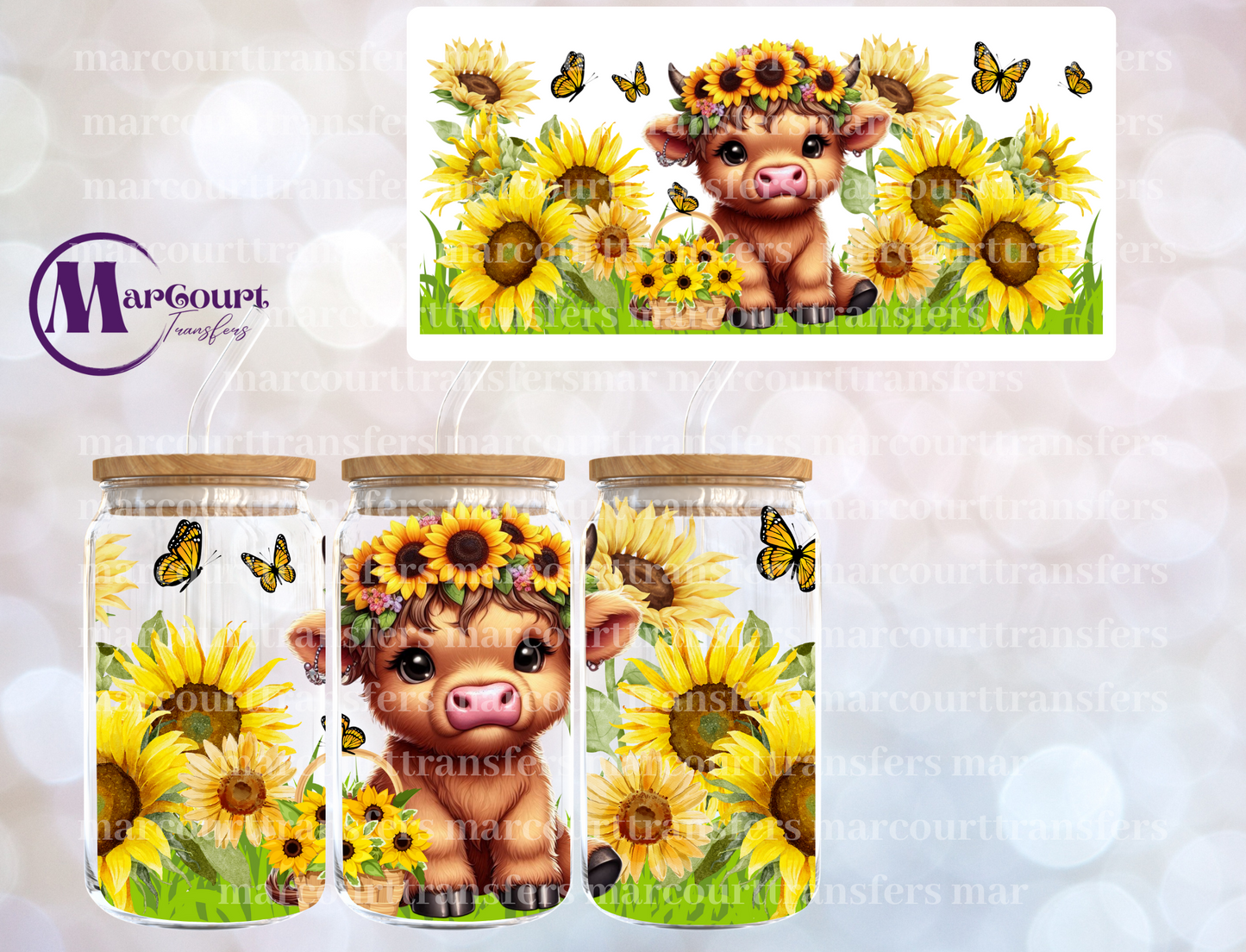 BABY HIGHLAND COW SUNFLOWERS-16 0Z-UV DTF CUP WRAP