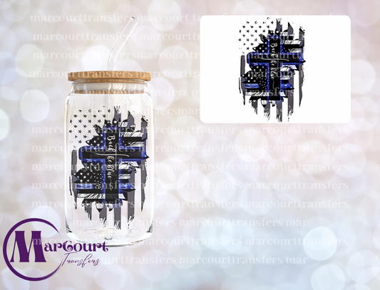 BACK THE BLUE FLAG AND STARS-DECAL-UV DTF CUP WRAP