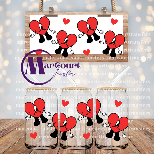 BAD BUNNY HEARTS-16 0Z.-UV DTF CUP WRAP *rts