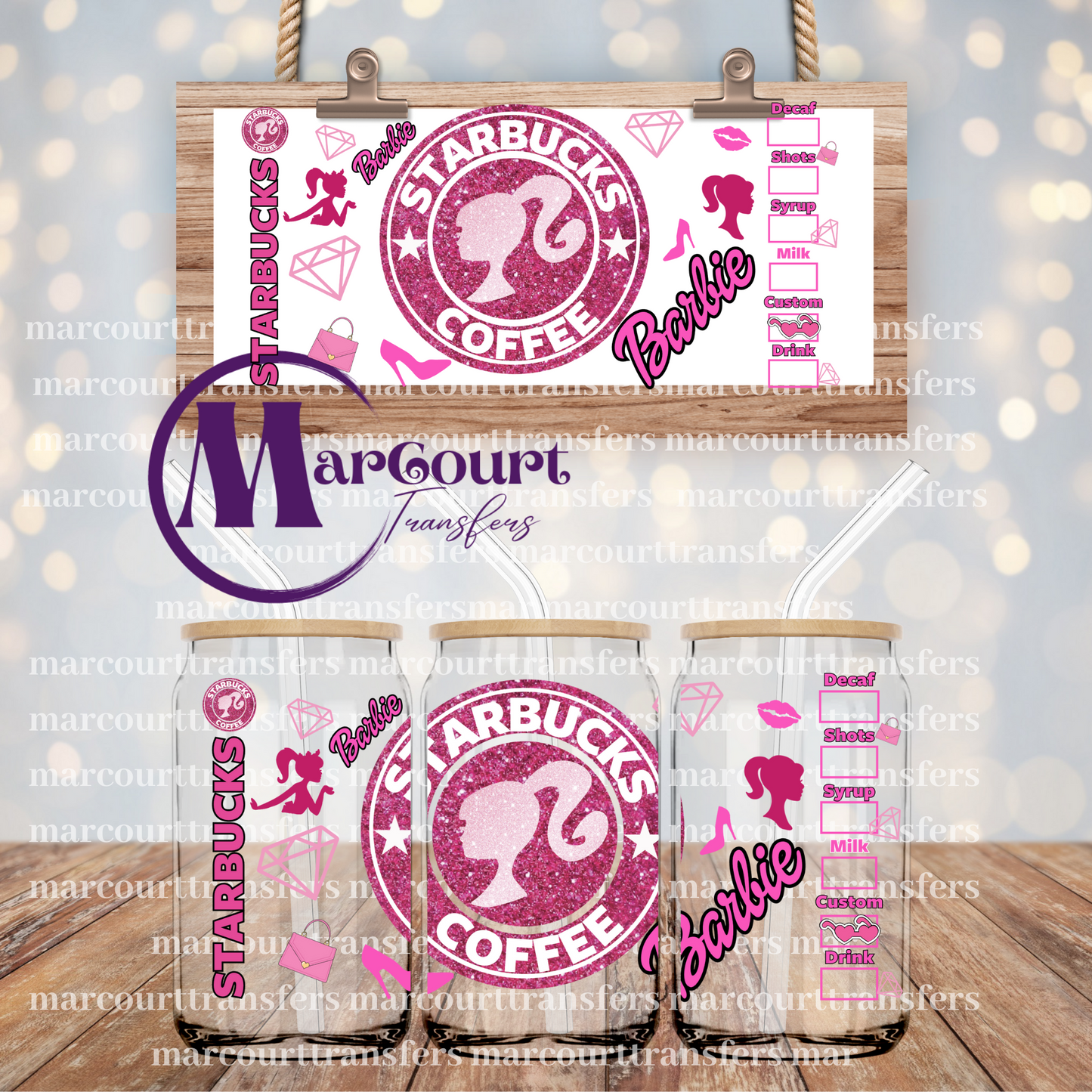 BARBIE STARBUCKS-16 0Z-UV DTF CUP WRAP