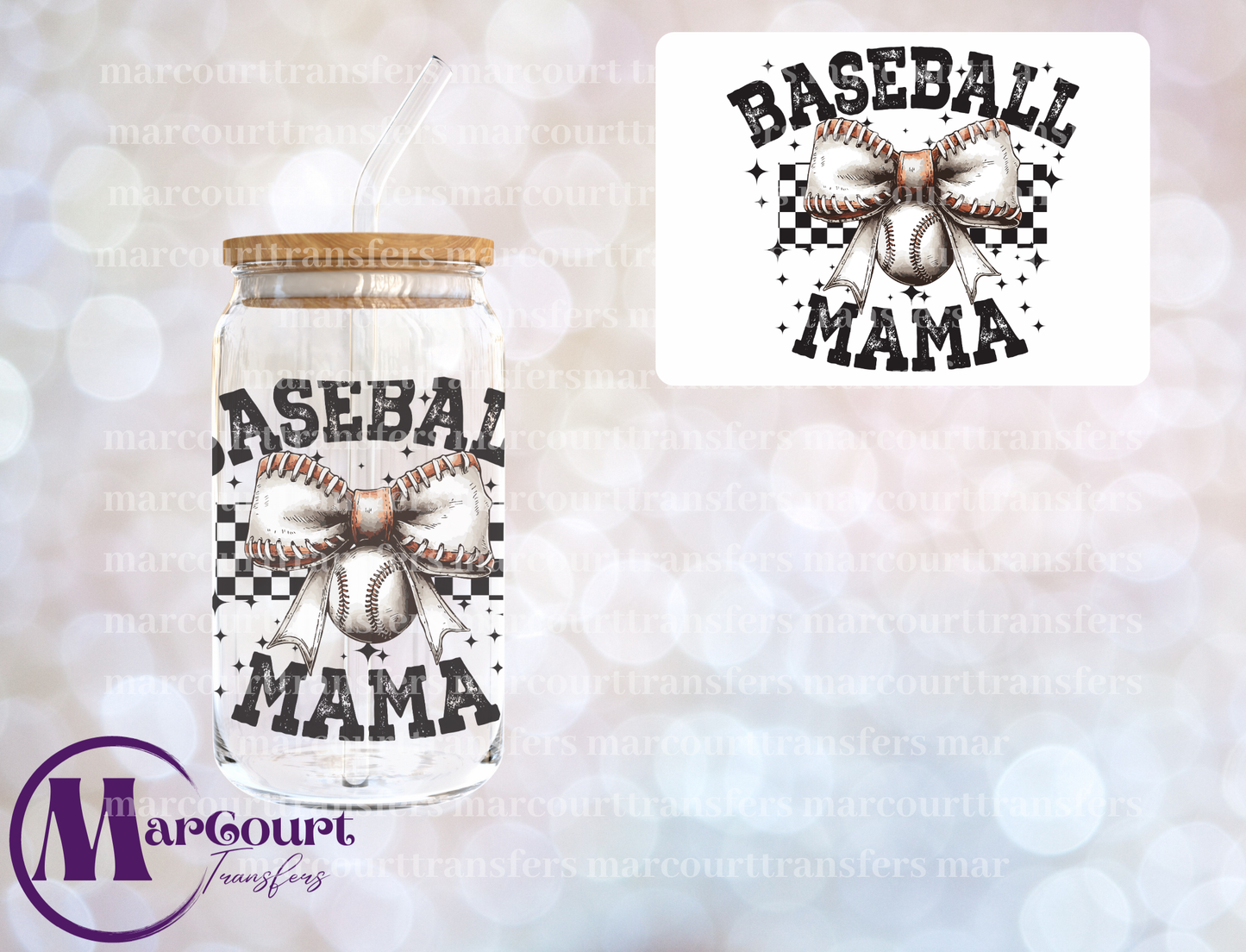 BASEBALL MAMA BOW-DECAL-UV DTF CUP WRAP