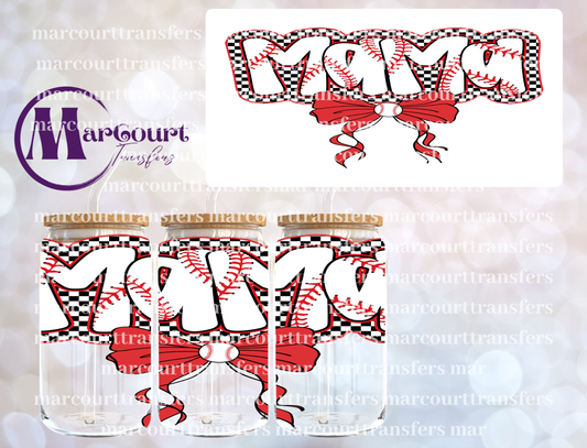 BASEBALL MAMA BOW-16 0Z-UV DTF CUP WRAP