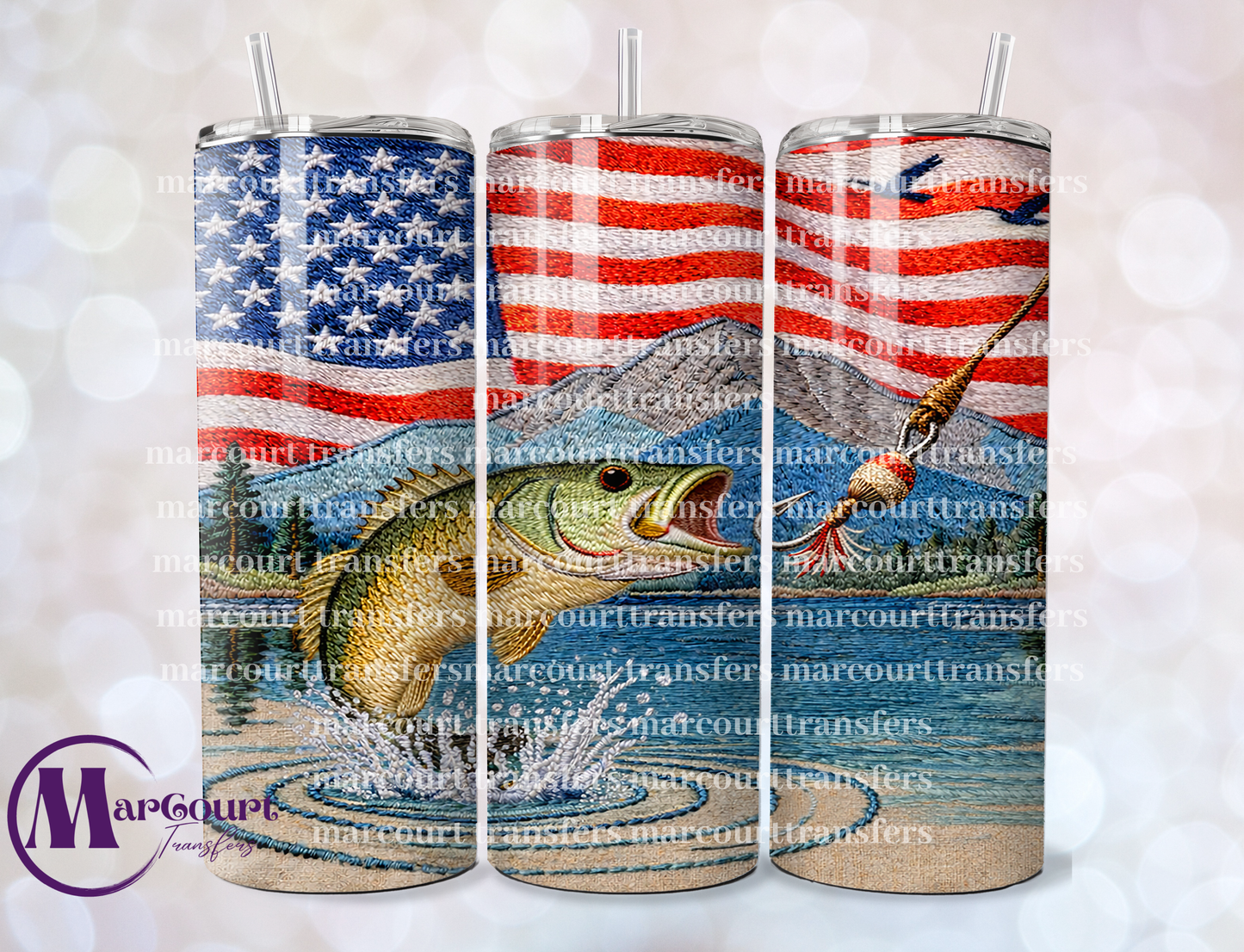 BASS AMERICAN FLAG-20 OZ-UV DTF CUP WRAP