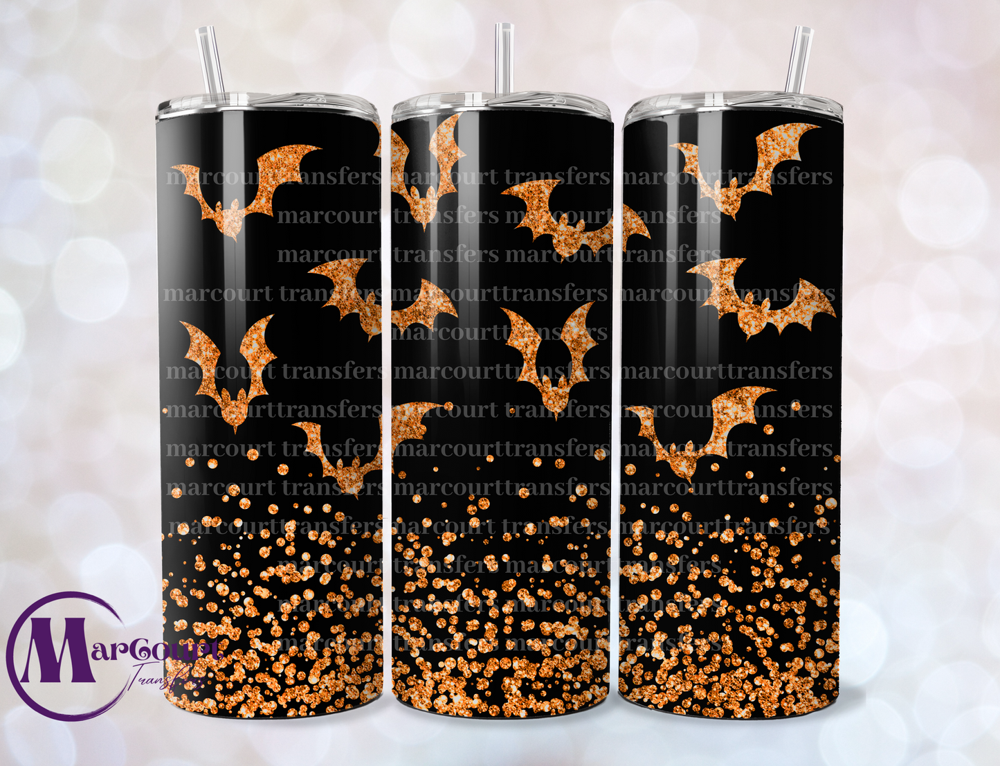 BATS ORANGE GLITTER-SKINNY TUMBLER TRANSFER