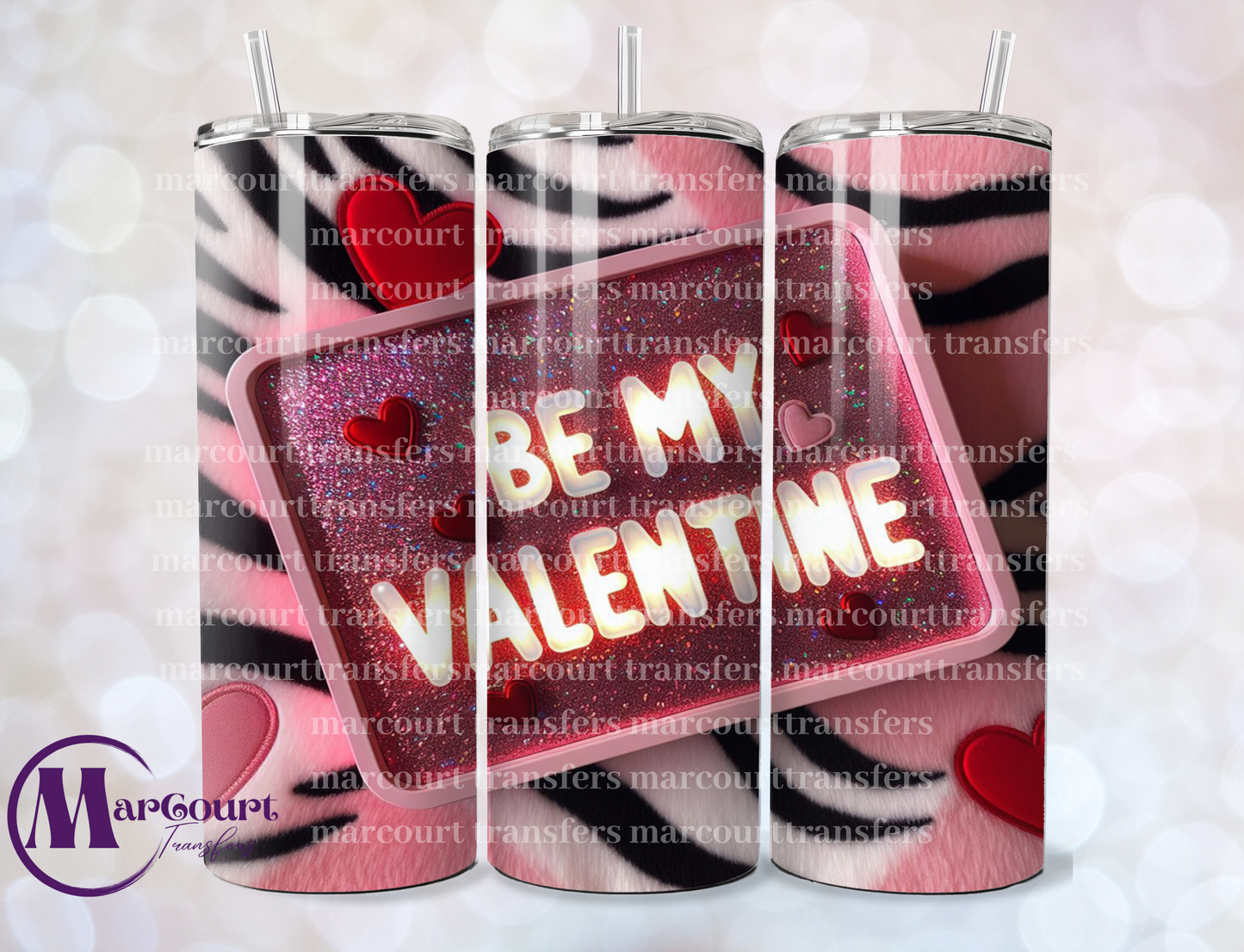 BE MY VALENTINE ZEBRA PATTERN-SKINNY TUMBLER TRANSFER